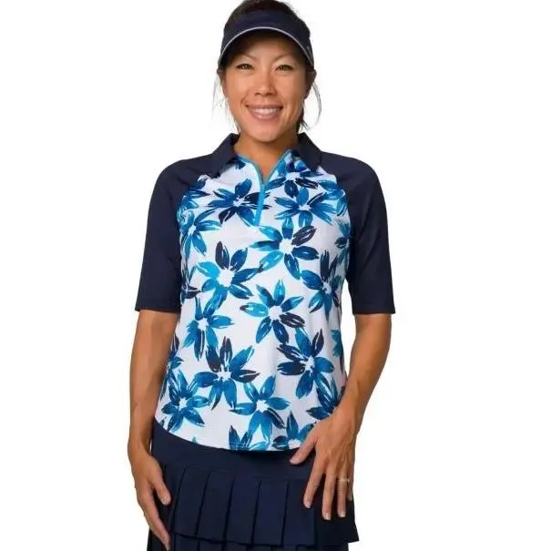Women'S Jofit Blue Water Floral Half-Sleeve Golf Polo 1