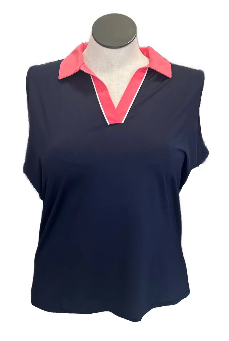Women'S Navy And Coral Sleeveless Golf Polo By Sport Haley – Size Xl 1