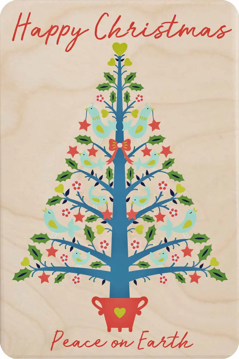 Wooden "Christmas Tree" Holiday Postcard 1