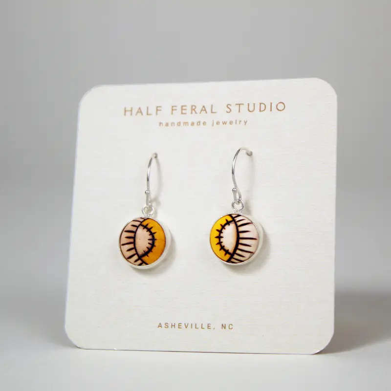 Yellow Semi-Circle Ray Dangle Earrings 1