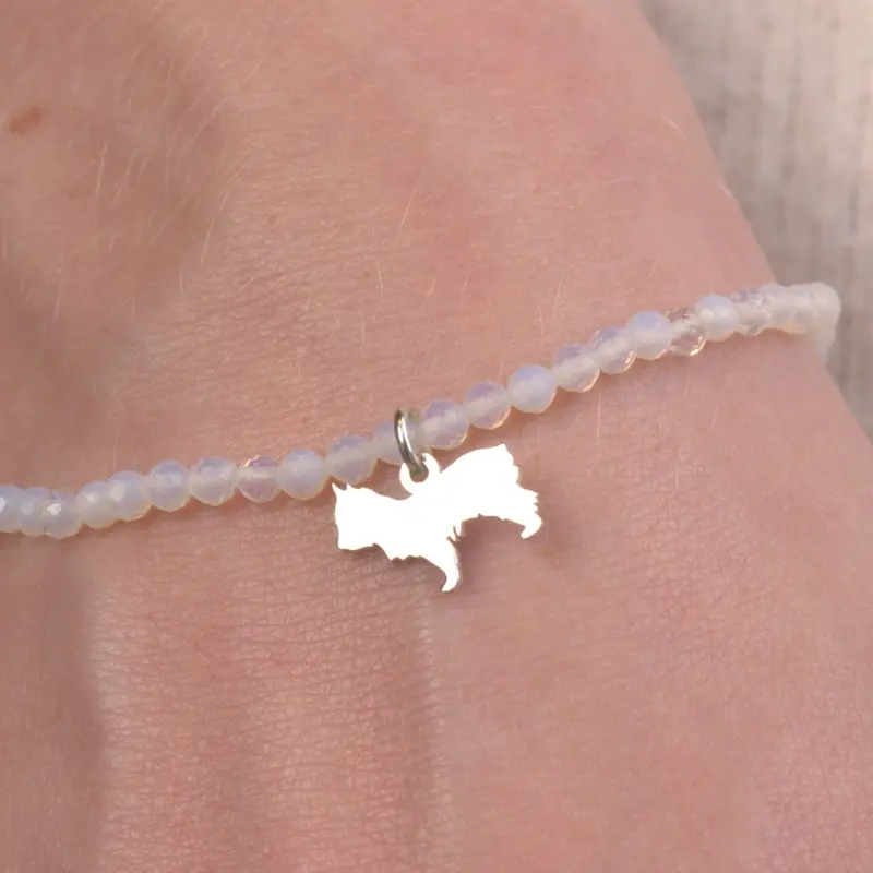 Yorkshire Terrier Silhouette Bracelet With Sparkling Crystals – Custom Engraving Option 1