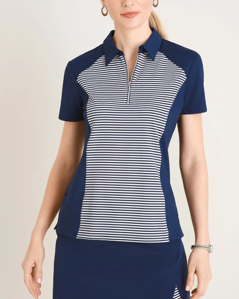 Zenergy By Chico’S Tonga Navy & Alabaster 1/4-Zip Golf Polo – Xs Fit Msp $69 1