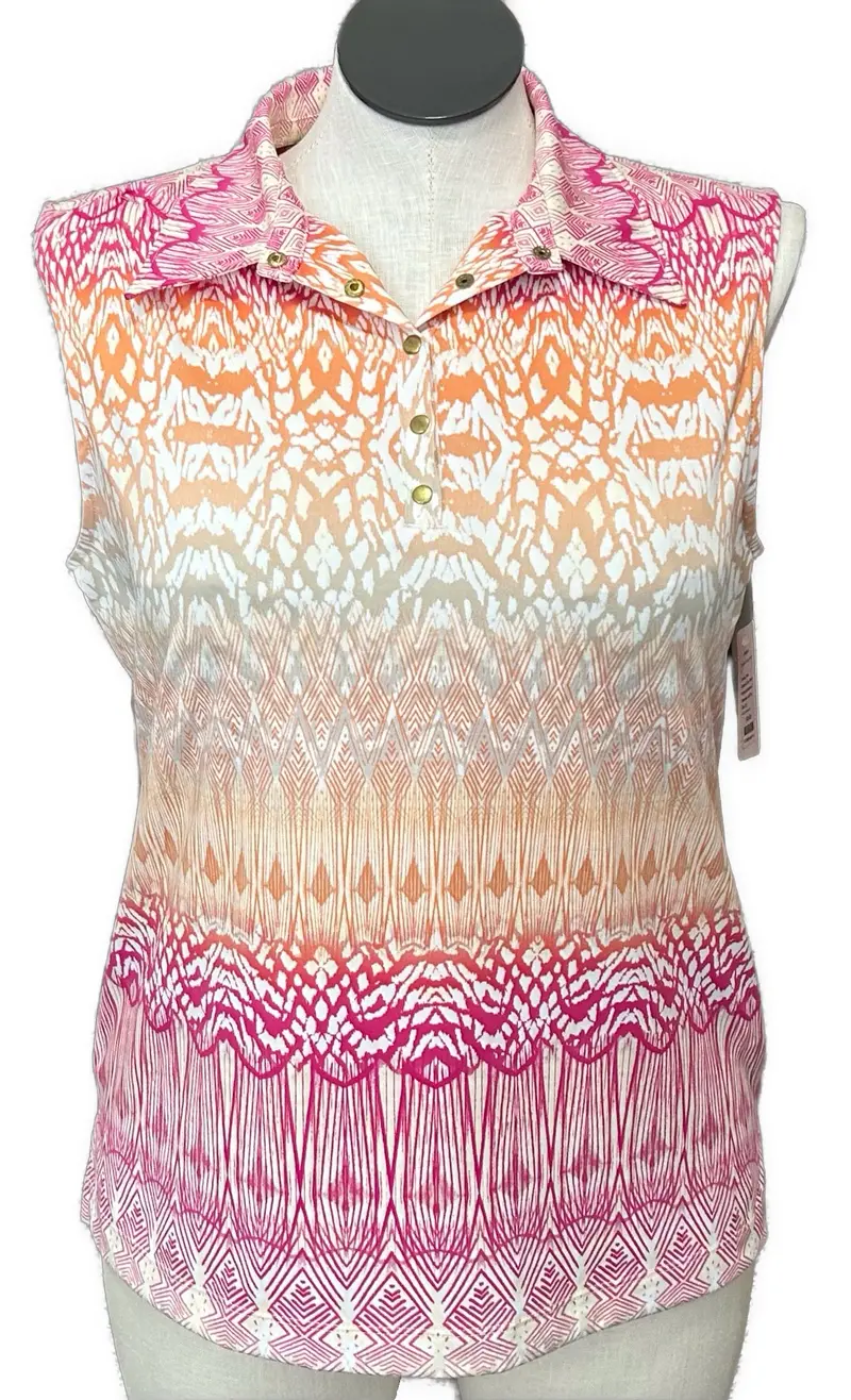 Zenergy Women'S Ombre Sleeveless Golf Top In Pink, Orange, And Tan – L 1