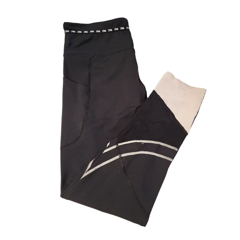 Zyia Active Black-And-Gray Leggings With Subtle Logo – Size 12 1