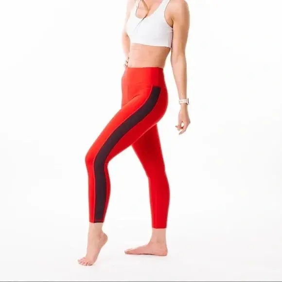 Zyia Active Red Royalty Stripe Light & Tight 7/8 Leggings – Bold Accent Design, Size 14–16 1