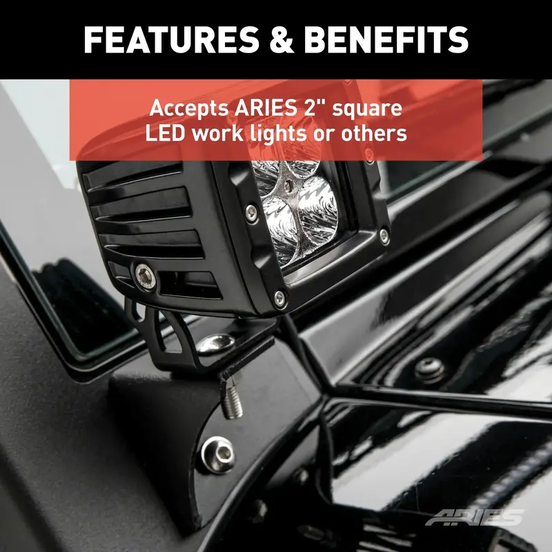 Aries Ar15800 Windshield Light Mounts – Compatible With Jeep Wrangler Jk (Leds Sold Separately) 1