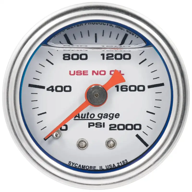 Autometer 2,000 Psi Liquid-Filled Pressure Gauge – 1.5-Inch Direct-Mount Mechanical Gauge With White Dial (Part #2183) 1
